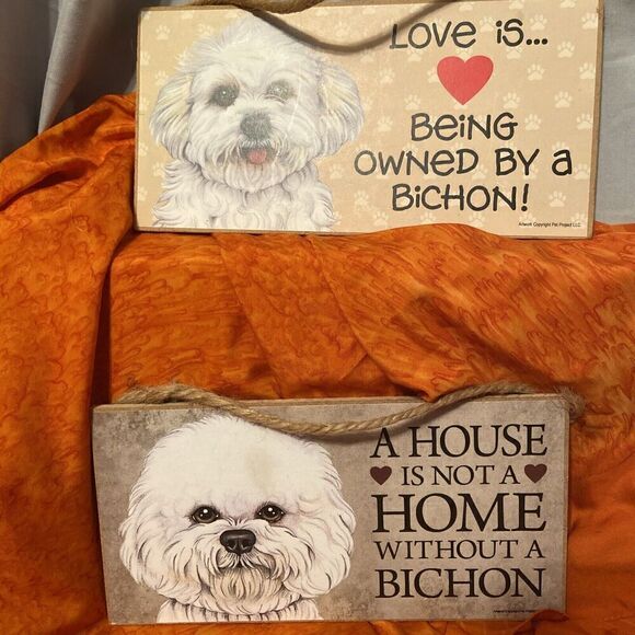 Two Love And Laughter A House Is Not A Home Without A Bichon Plaque 5” By 10” - Picture 1 of 10